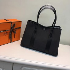 Hermès Garden Party 36 cm-es vászon kézitáska, fekete