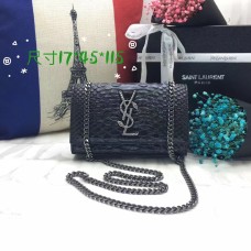 YSL Láncos Táska 17cm Kígyós Fekete Ezüst