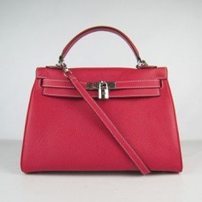 Hermès Kelly 32cm Togo Bőr kézitáska piros/ezüst