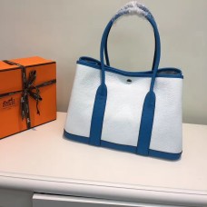 Hermès Garden Party 36 cm-es Bőr Kézitáska Fehér Kék