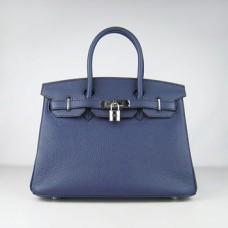 Hermès Birkin 30cm Togo Bőr Kézitáska Sötétkék Ezüst