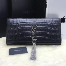 YSL Tassel Clutch 27cm Krokodilbőr Fekete Ezüst