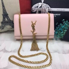 YSL bojtos láncos táska 22 cm sima bőrből, világos rózsaszín-arany színben