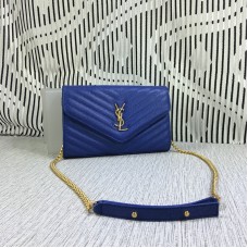YSL Boríték Láncos Táska Kaviár Bőr Kék 23cm