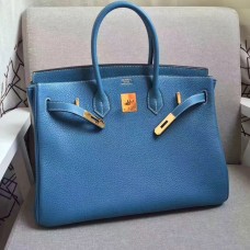 Hermès Birkin 35cm Togo Bőr Kézitáska Kék Arany