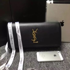 YSL Saint Laurent Clutch 27cm Sima Bőr Fekete
