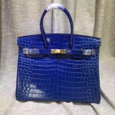 Hermès Birkin 35cm-es Krokodilbőr Kézitáska Elektromos Kék Arany