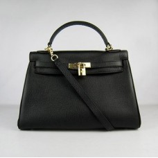 Hermès Kelly 32cm Togo bőr kézitáska 6108 fekete arany