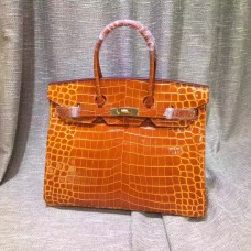 Hermès Birkin 35cm-es Krokodilbőr Kézitáska Narancssárga Arany