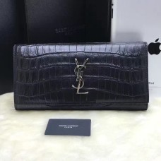 YSL Clutch 27cm Krokodilbőr Fekete Ezüst