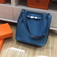 Hermès Olyan Kelly 28cm Togo Bőr Válltáska Kék Ezüst