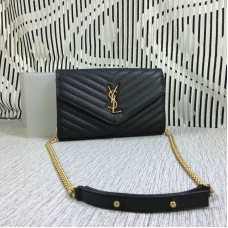 YSL Boríték Láncos Táska Kaviár Bőr Fekete 23cm