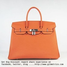 Hermès Birkin 35cm-es marhabőr vénás kézitáska narancssárga ezüst