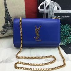 YSL sima bőr láncos táska 22 cm kék