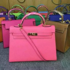 Hermes Kelly 28cm Epsom Bőr Kézitáska Rózsaszín Ajkak