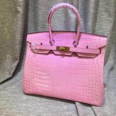 Hermès Birkin 35cm-es Krokodilbőr Kézitáska Rózsaszín Arany