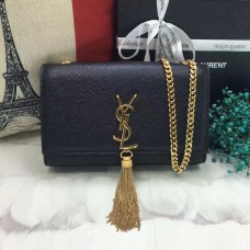 YSL bojtos láncos táska 22 cm-es kaviár bőr fekete arany