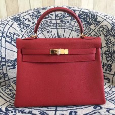 Hermès Kelly 28cm Táska Togo Bőr Piros Ezüst