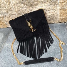 YSL velúr bőr bojtos 22 cm-es táska fekete