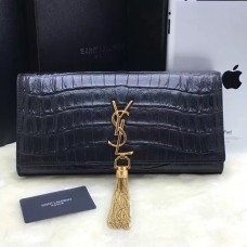 YSL Tassel Clutch 27cm Krokodilbőr Fekete Arany