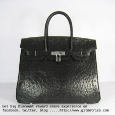 Hermès Birkin 35cm Ostrich Veins Kézitáska Fekete Ezüst