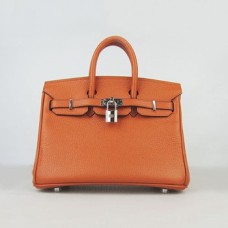Hermès Birkin 25cm-es kézitáska 6068 narancssárga ezüst