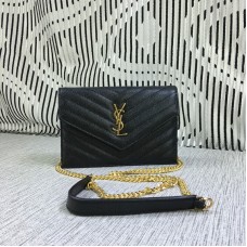 YSL Kis Boríték Láncos Táska Kaviár Bőr Fekete 19cm