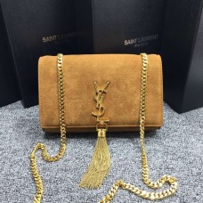 YSL bojtos láncos táska 22cm velúr bőr teveszín