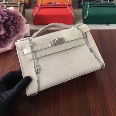 Hermes Mini Kelly 22cm Epsom Bőr Fehér Ezüst Láncszíjjal