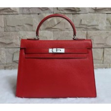 Hermes Kelly 32cm Epsom Bőr Kézitáska Piros Ezüst
