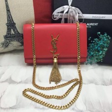 YSL bojtos láncos táska 22 cm sima bőrből, vörösarany színben