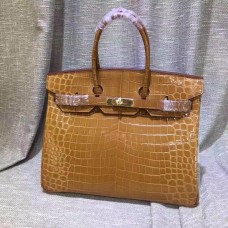 Hermès Birkin 35cm-es Krokodilbőr Kézitáska Barna Arany