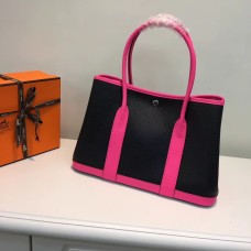 Hermès Garden Party 36 cm-es Bőr Kézitáska Fekete Élénk Rózsaszín