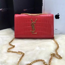 YSL Monogram Láncos Táska 22cm Krokodilbőr Vörös Arany