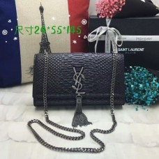 YSL Monogram Tassel Láncos Táska 24cm Kígyós Fekete